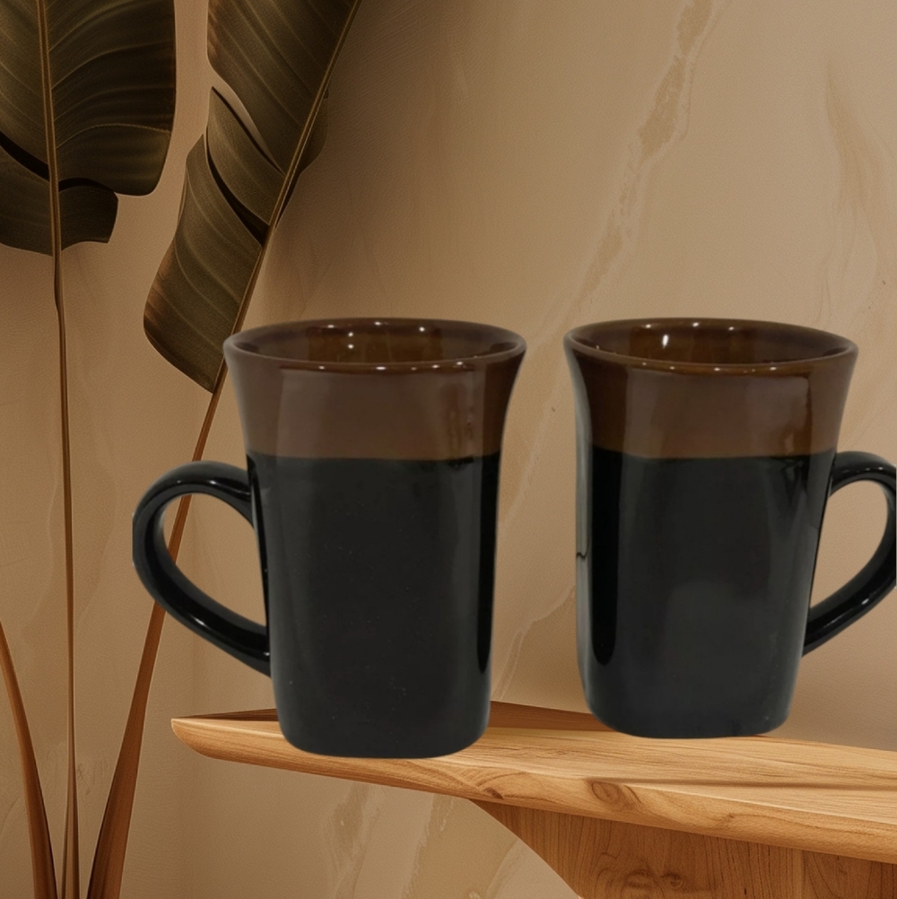 🆕Black Royal Norfolk Square Coffee/Latte Mugs w/ Brown Rim 5" Set of two